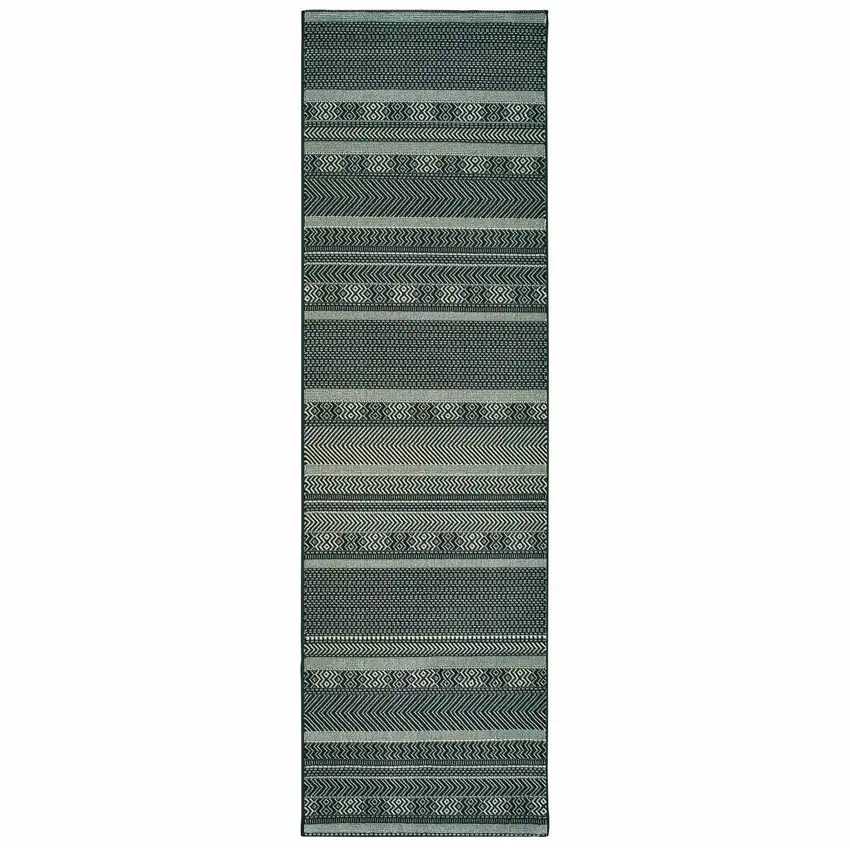 8' Black Ivory Machine Woven Geometric Indoor Runner Rug Photo 2