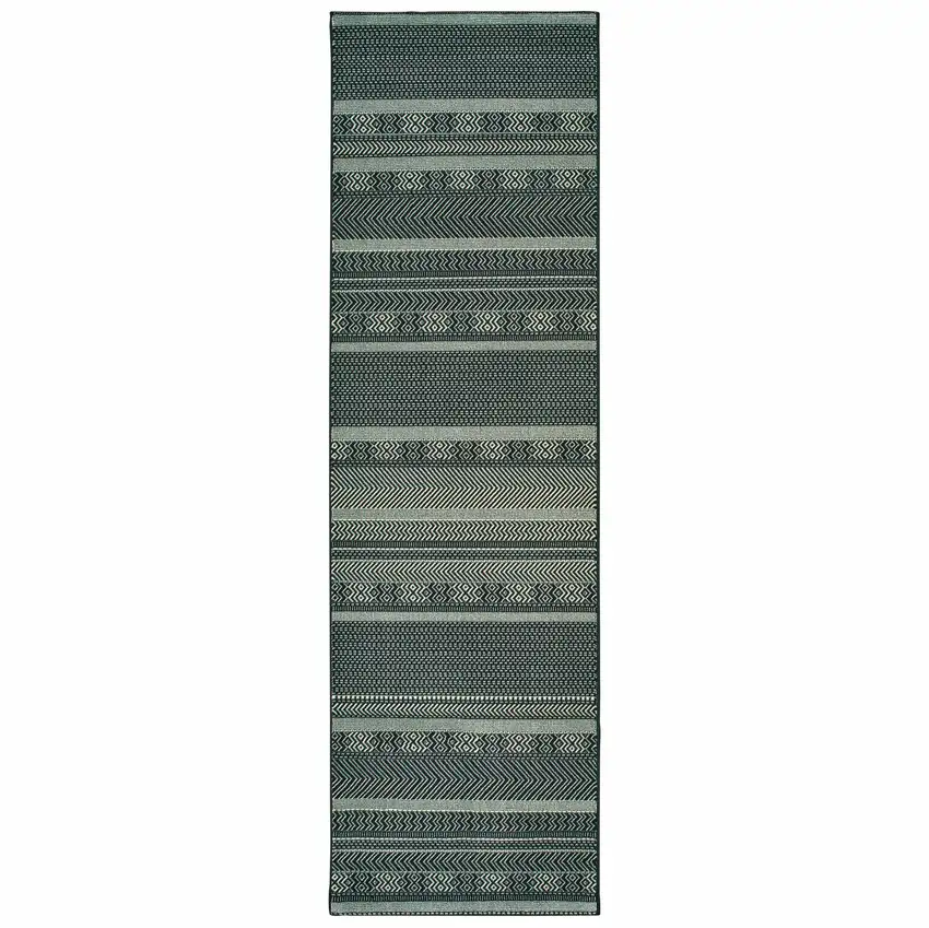 Black Ivory Machine Woven Geometric Indoor Runner Rug Photo 1