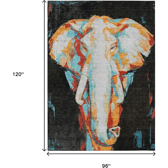 Black Ivory Orange And Red Elephant Washable Indoor Outdoor Area Rug Photo 3