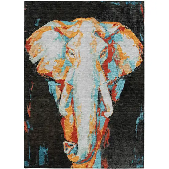 Black Ivory Orange And Red Elephant Washable Indoor Outdoor Area Rug Photo 5