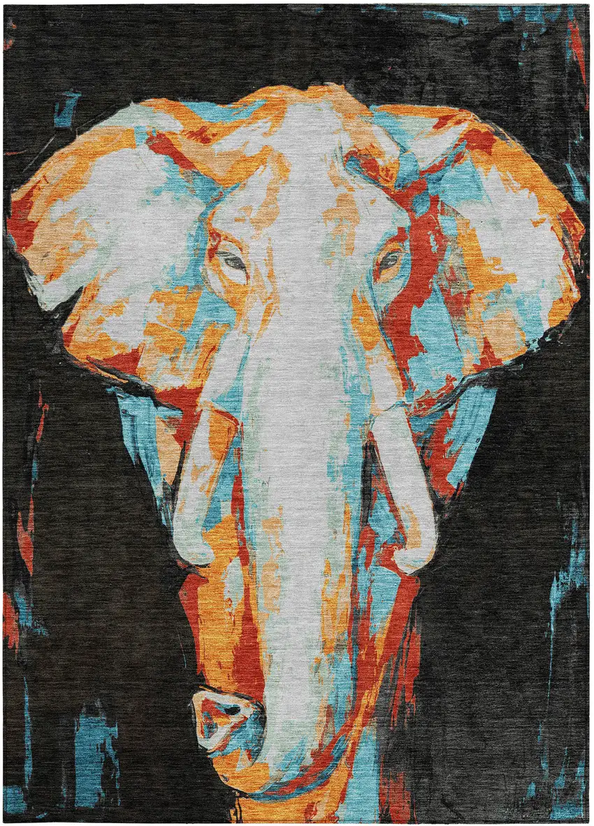 Black Ivory Orange And Red Elephant Washable Indoor Outdoor Area Rug Photo 5