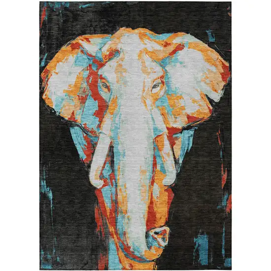 Black Ivory Orange And Red Elephant Washable Indoor Outdoor Area Rug Photo 2