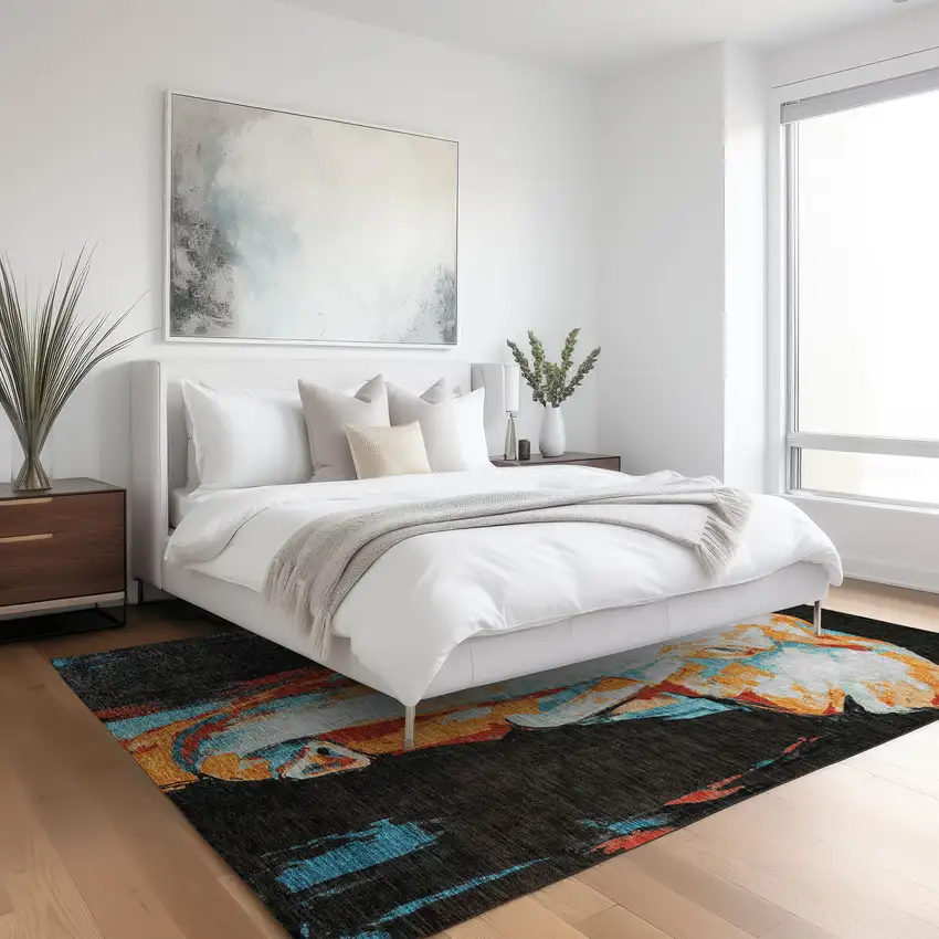 Black Ivory Orange And Red Elephant Washable Indoor Outdoor Area Rug Photo 9