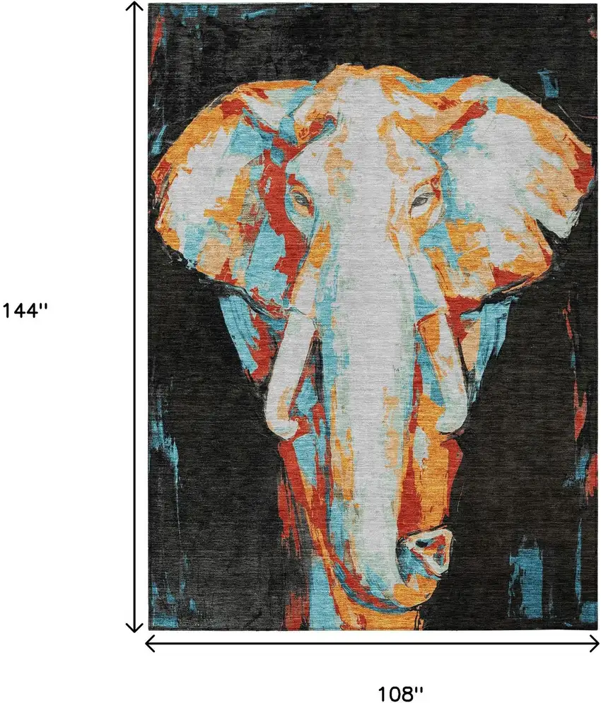 Black Ivory Orange And Red Elephant Washable Indoor Outdoor Area Rug Photo 3