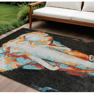 Photo of Black Ivory Orange And Red Elephant Washable Indoor Outdoor Area Rug