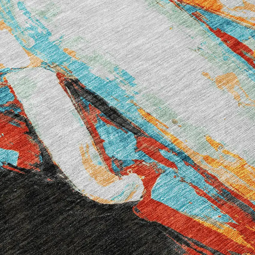 Black Ivory Orange And Red Elephant Washable Indoor Outdoor Area Rug Photo 6