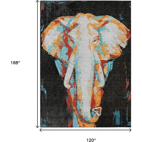 Black Ivory Orange And Red Elephant Washable Indoor Outdoor Area Rug Photo 3