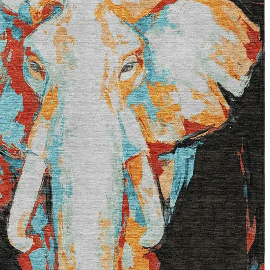 Black Ivory Orange And Red Elephant Washable Indoor Outdoor Area Rug Photo 7