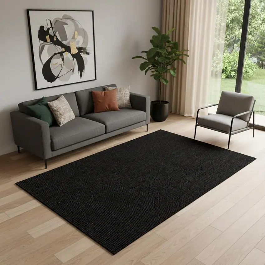 Black Jute Handmade Area Rug Photo 2