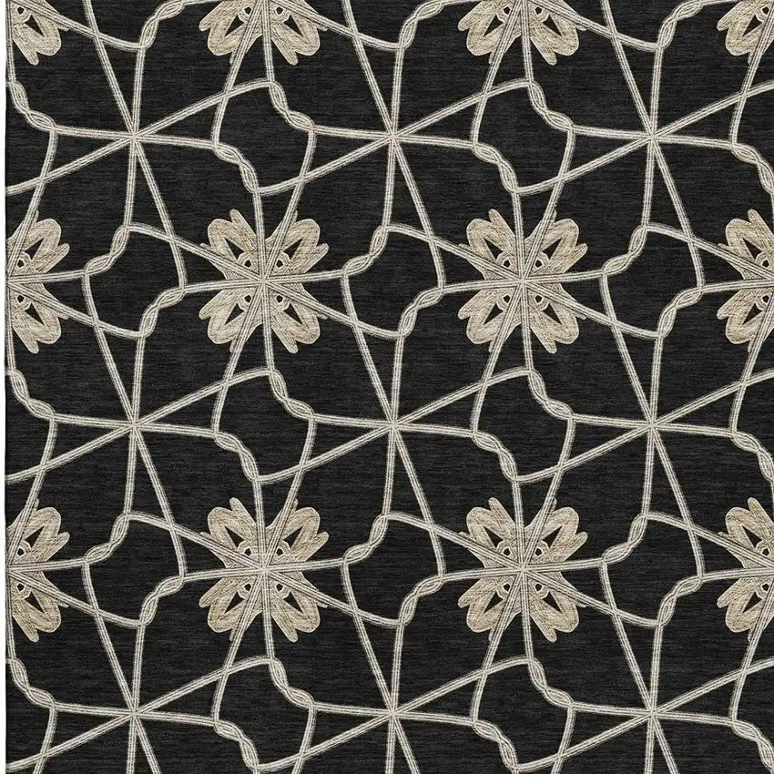 Black Khaki And Beige Geometric Washable Area Rug With UV Protection Photo 3