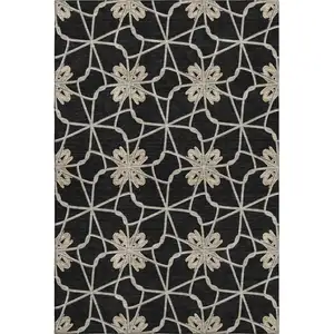 Photo of Black Khaki And Beige Geometric Washable Area Rug With UV Protection