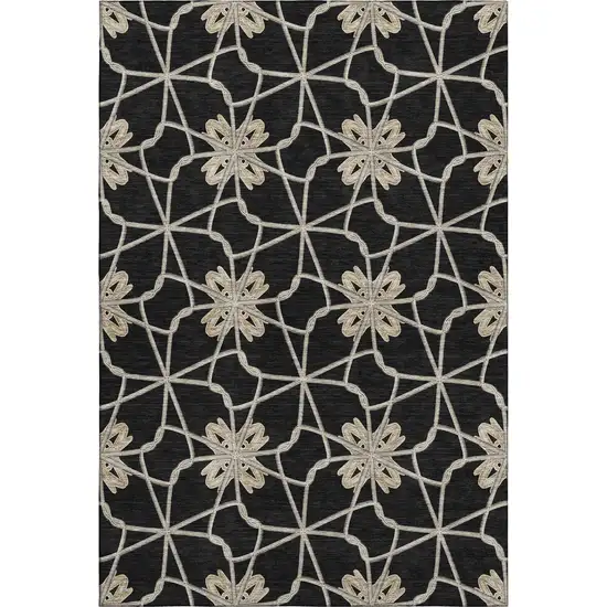Black Khaki And Beige Geometric Washable Area Rug With UV Protection Photo 1