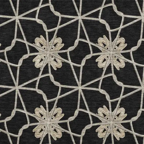 Black Khaki And Beige Geometric Washable Area Rug With UV Protection Photo 2