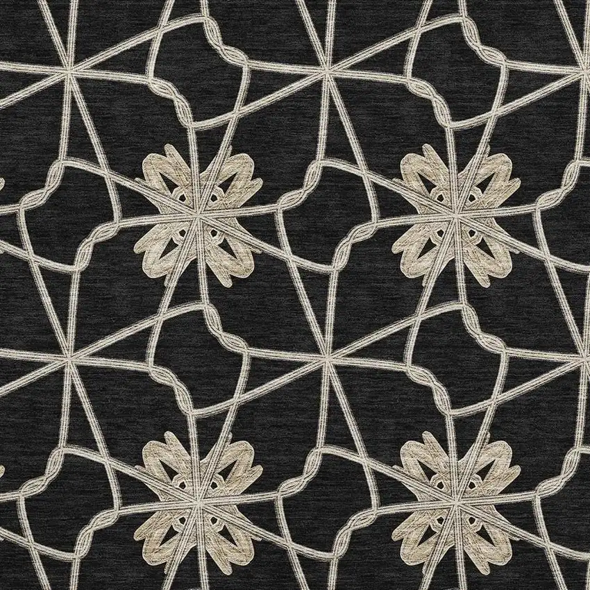 Black Khaki And Beige Geometric Washable Area Rug With UV Protection Photo 2