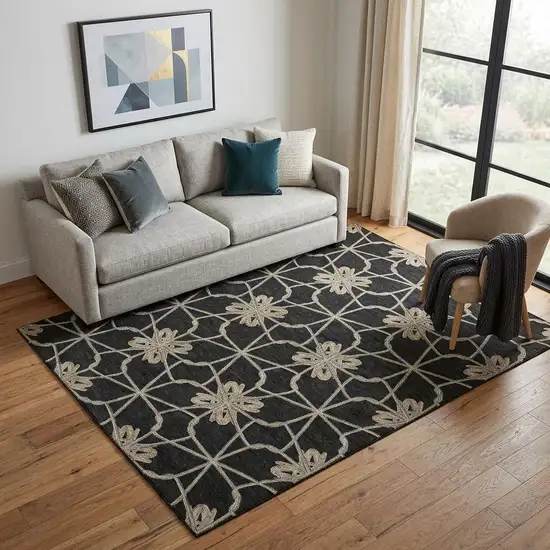 Black Khaki And Beige Geometric Washable Area Rug With UV Protection Photo 1