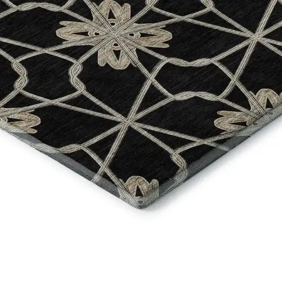 Black Khaki And Beige Geometric Washable Area Rug With UV Protection Photo 6