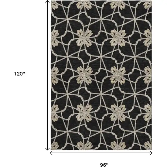 Black Khaki And Beige Geometric Washable Area Rug With UV Protection Photo 9