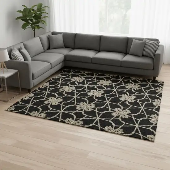 Black Khaki And Beige Geometric Washable Area Rug With UV Protection Photo 2