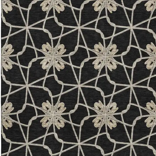Black Khaki And Beige Geometric Washable Area Rug With UV Protection Photo 2