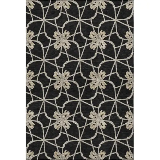 Black Khaki And Beige Geometric Washable Area Rug With UV Protection Photo 3