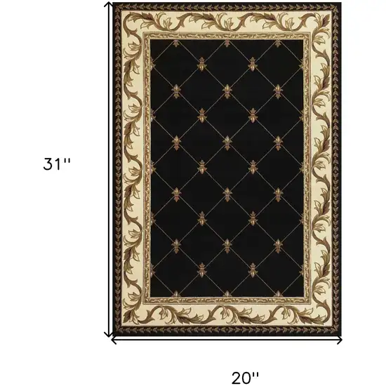 Black Machine Woven Hand Carved Fleur De Lis Indoor Accent Rug Photo 4
