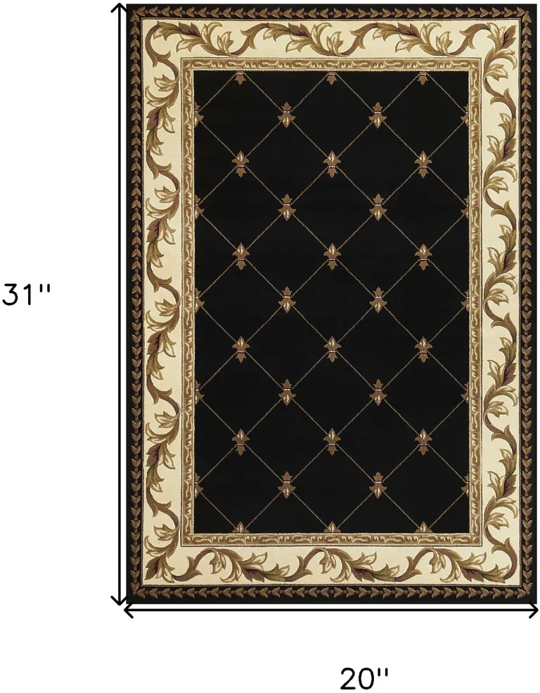 Black Machine Woven Hand Carved Fleur De Lis Indoor Accent Rug Photo 4