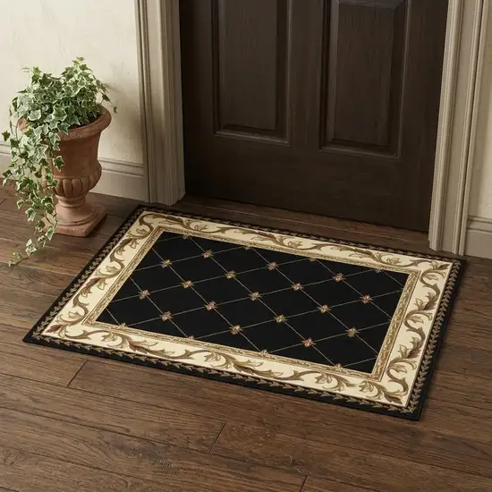 Brown Black And Ivory Floral Vines Area Rug Photo 1