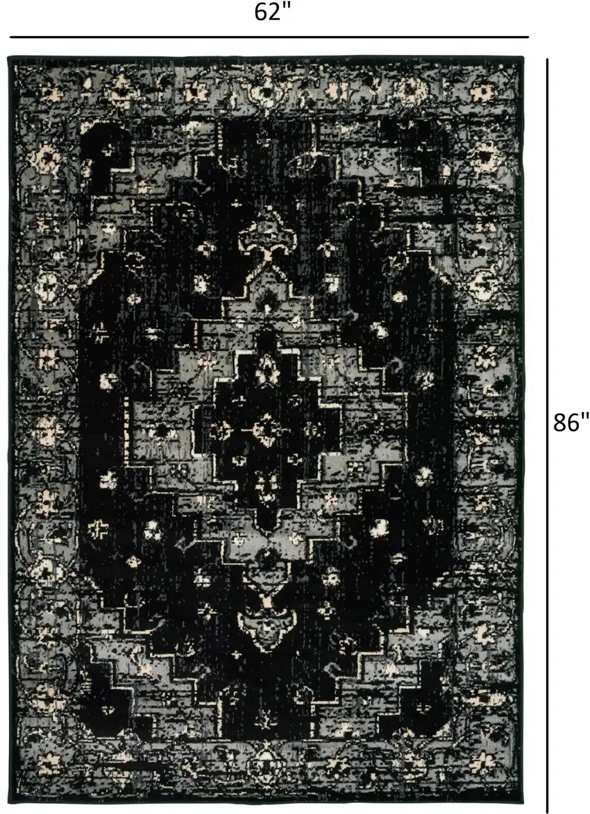 Black Medallion Oriental Area Rug Photo 6