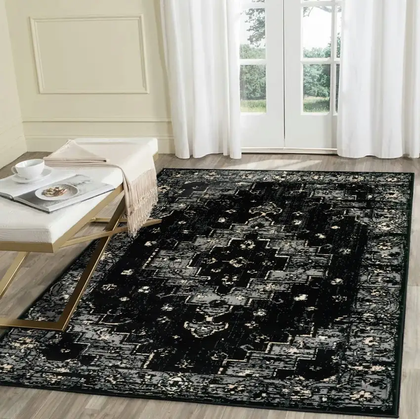 Black Medallion Oriental Area Rug Photo 9