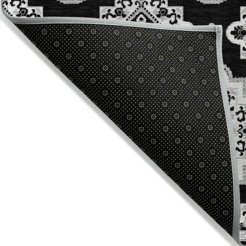 Black Medallion Washable Indoor Outdoor Area Rug Photo 4