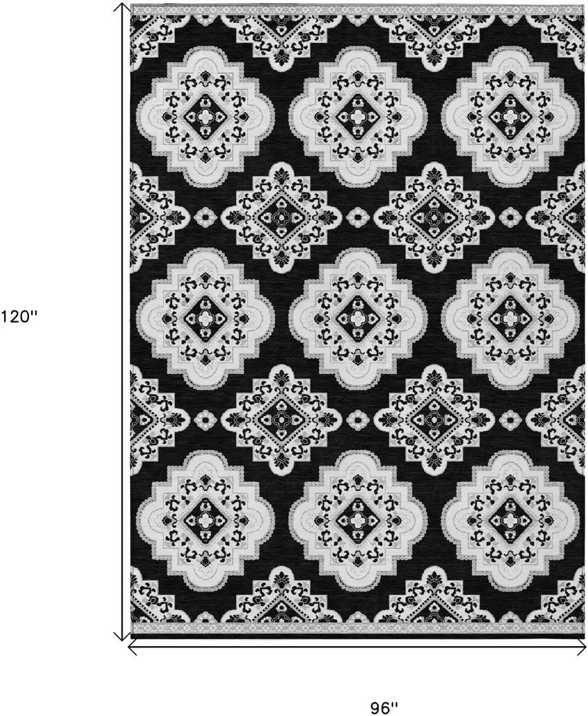 Black Medallion Washable Indoor Outdoor Area Rug Photo 3