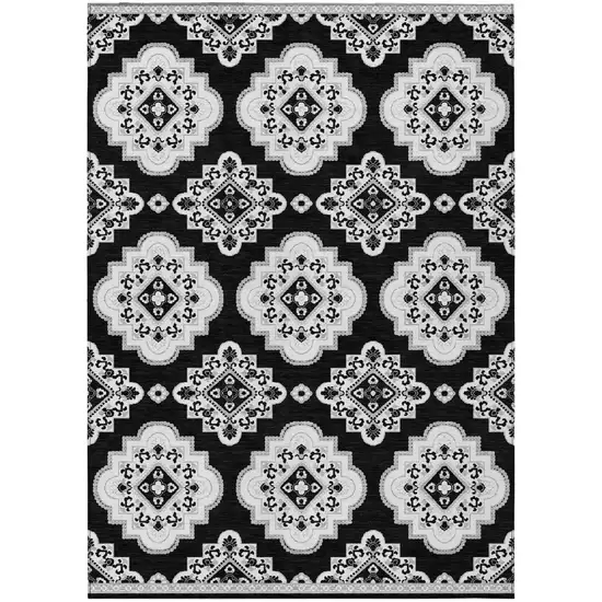 Black Medallion Washable Indoor Outdoor Area Rug Photo 2