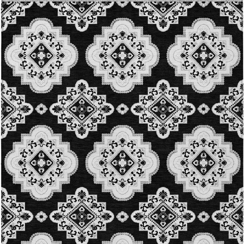 Black Medallion Washable Indoor Outdoor Area Rug Photo 7