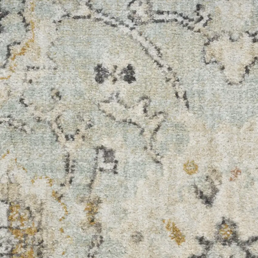 Black Mint Green And Ivory Floral Distressed Area Rug Photo 3