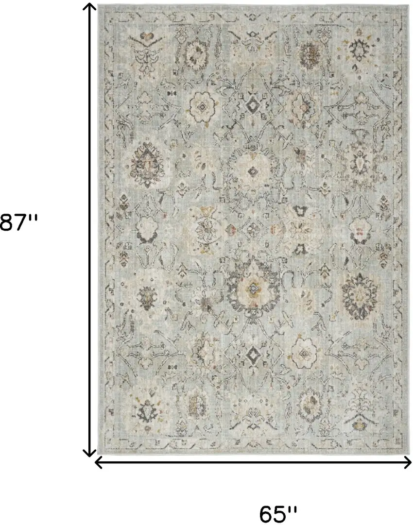 Black Mint Green And Ivory Floral Distressed Area Rug Photo 3