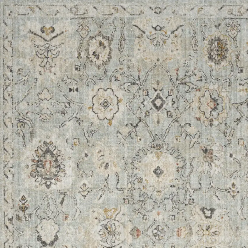 Black Mint Green And Ivory Floral Distressed Area Rug Photo 9