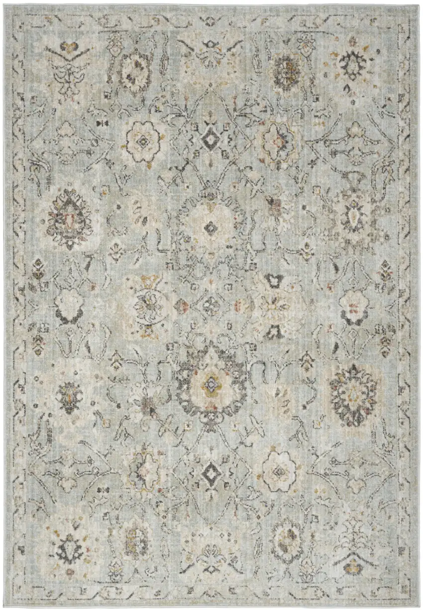 Black Mint Green And Ivory Floral Distressed Area Rug Photo 8