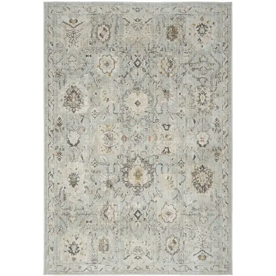 Black Mint Green And Ivory Floral Distressed Area Rug Photo 8