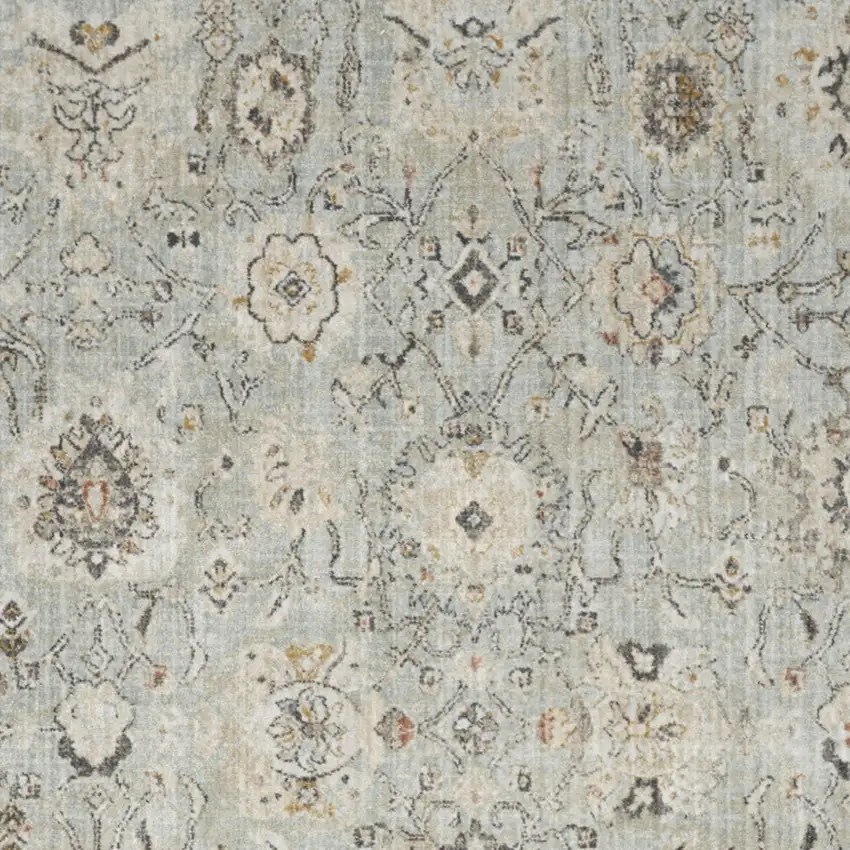 Black Mint Green And Ivory Floral Distressed Area Rug Photo 9