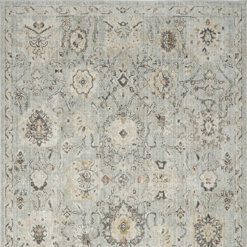 Black Mint Green And Ivory Floral Distressed Area Rug Photo 9