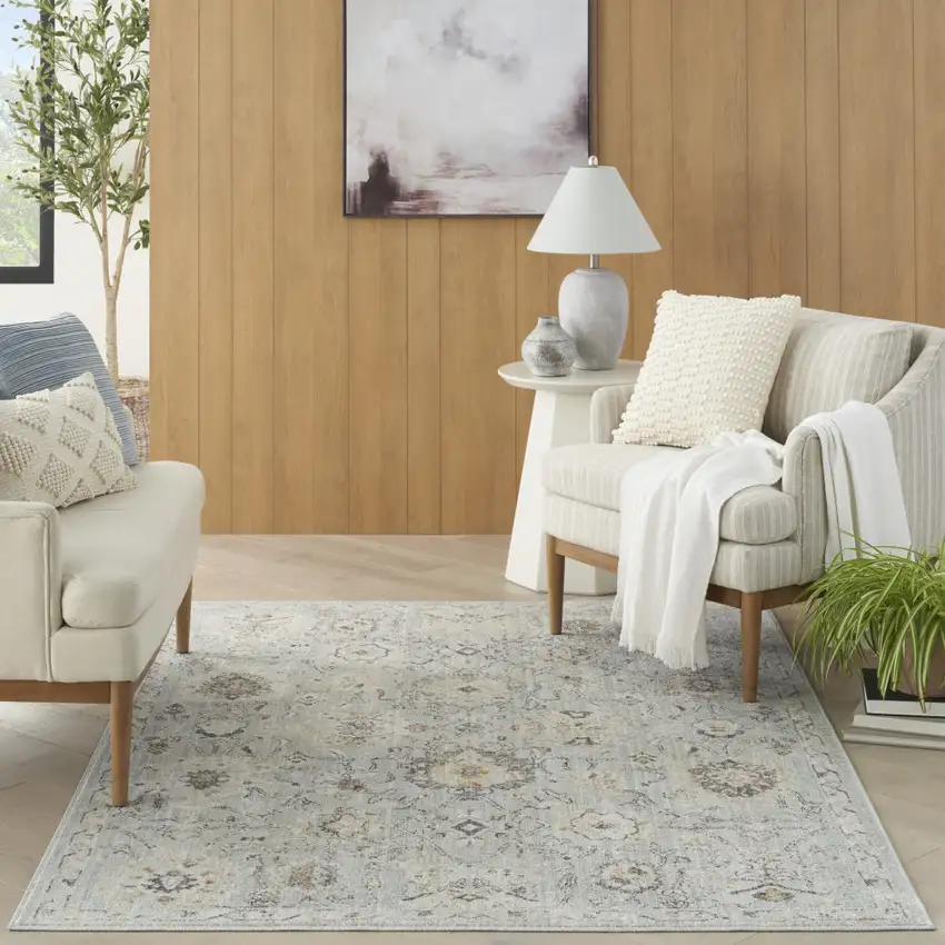 Black Mint Green And Ivory Floral Distressed Area Rug Photo 7