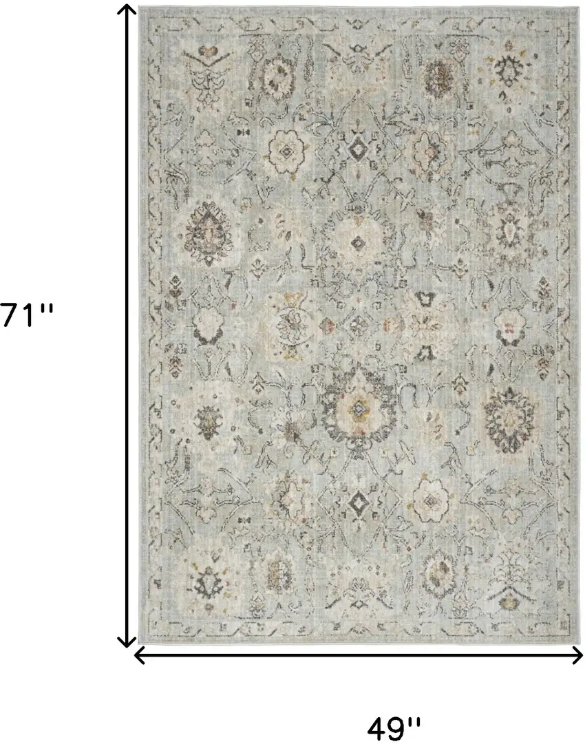 Black Mint Green And Ivory Floral Distressed Area Rug Photo 3