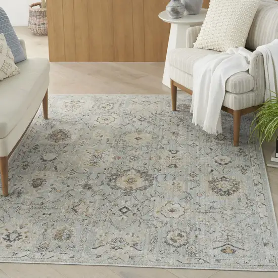 Black Mint Green And Ivory Floral Distressed Area Rug Photo 5