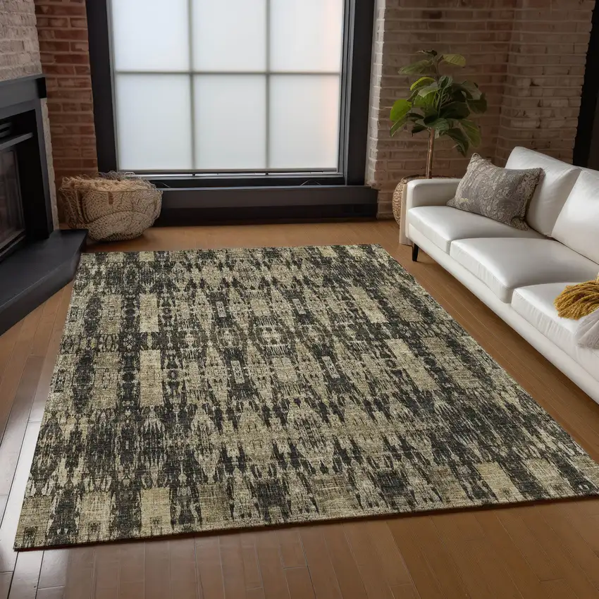 Black Taupe And Beige Moroccan Washable Indoor Outdoor Area Rug Photo 9