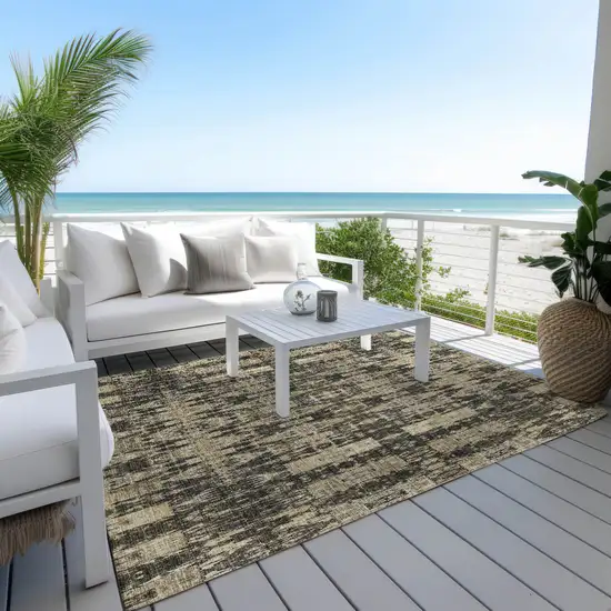 Black Taupe And Beige Moroccan Washable Indoor Outdoor Area Rug Photo 9