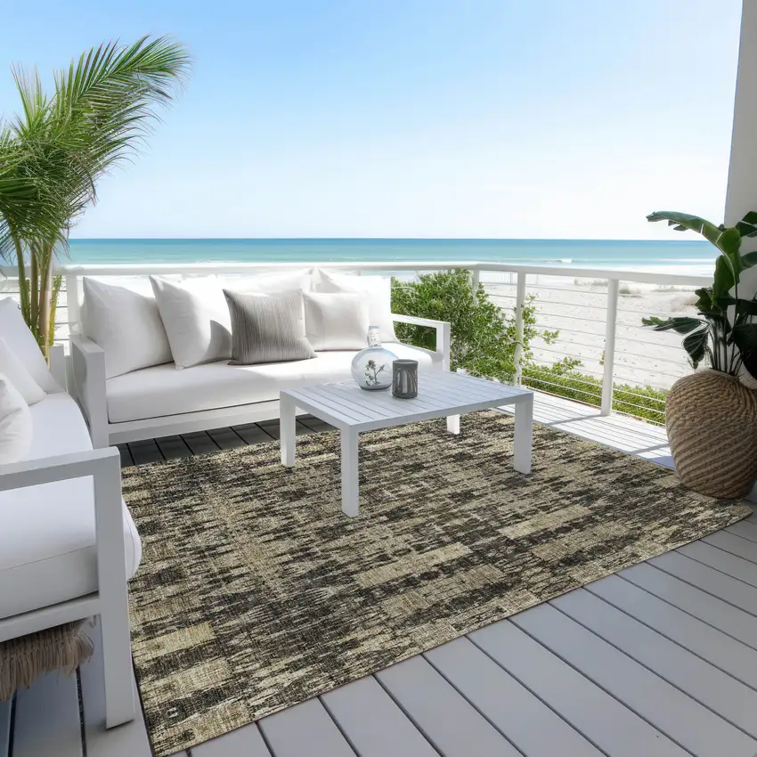 Black Taupe And Beige Moroccan Washable Indoor Outdoor Area Rug Photo 9