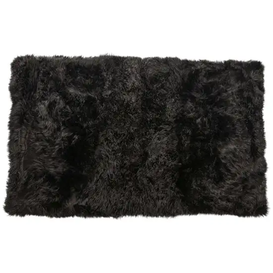 Black Natural Rectangular Sheepskin Area Rug Photo 2