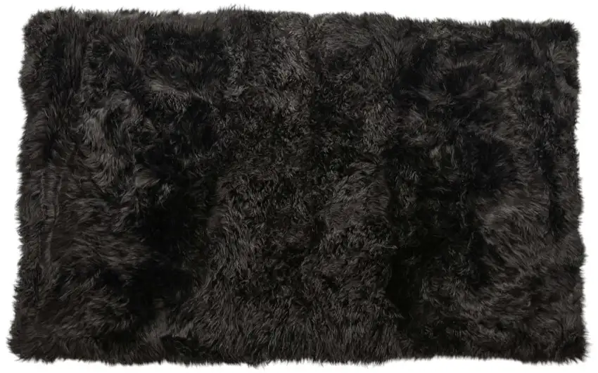 Black Natural Rectangular Sheepskin Area Rug Photo 2