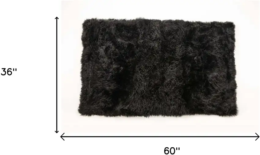 Black Natural Rectangular Sheepskin Area Rug Photo 9