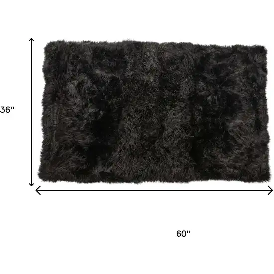Black Natural Rectangular Sheepskin Area Rug Photo 3